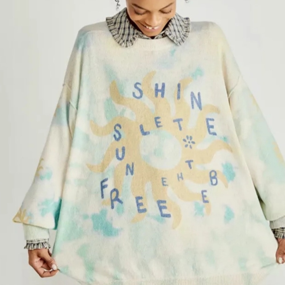 Free People Oversized Pastel Tie-Dye Sun Graphic Sweater